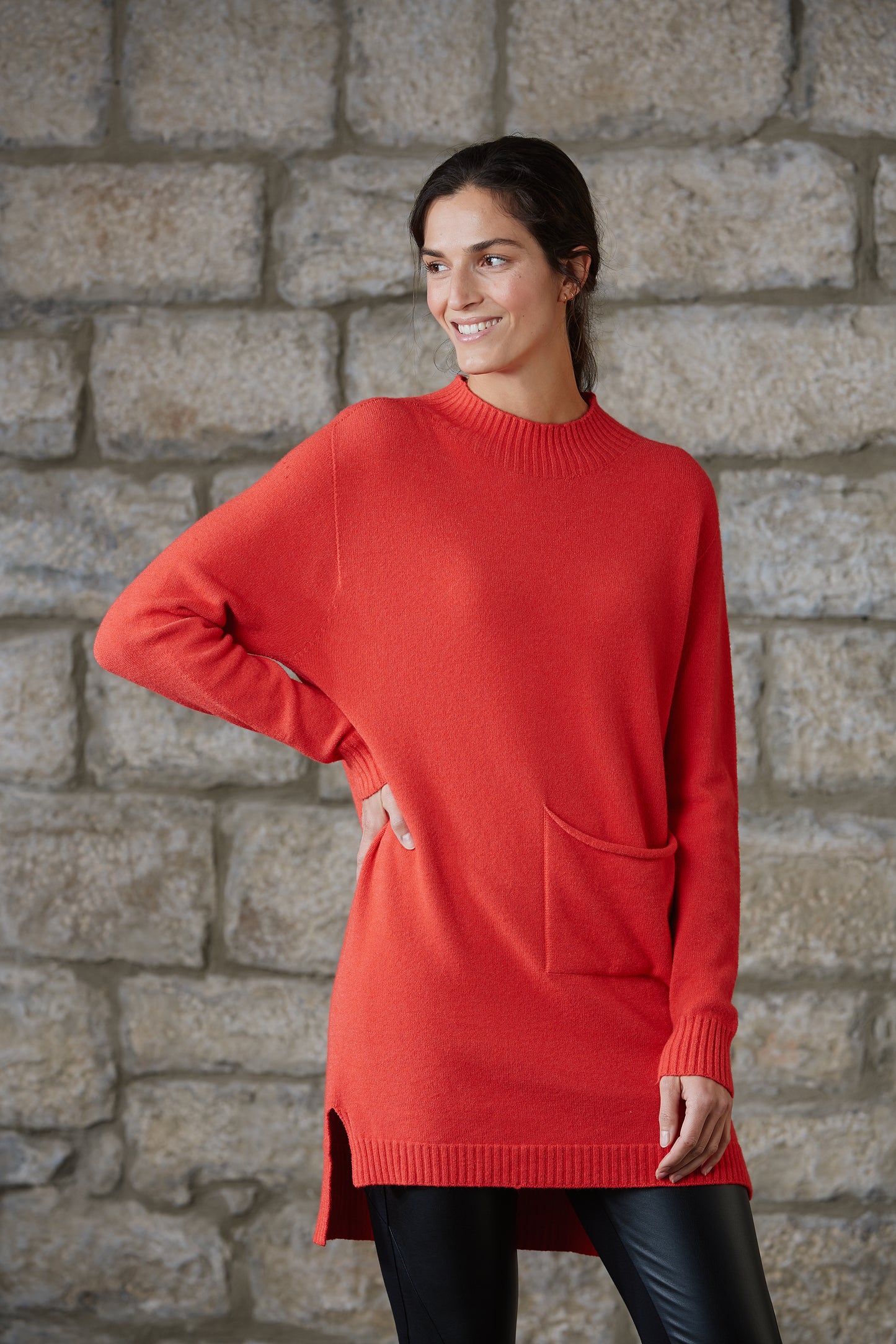 YELLOW LABEL Langer Pullover mit Tasche