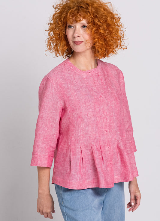 Heidekönigin Bluse m. Falten Delavé Leinen